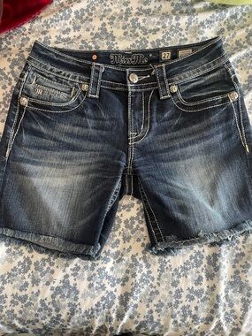 Miss Me Faded Dark Blue Denim Jean Shorts